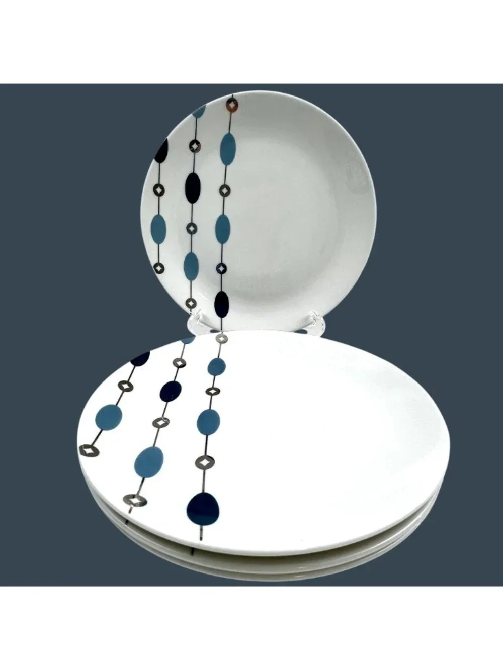 Pier 1 Beaded Garland Salad Dessert Plates Set of 4 Porcelain White Blue
